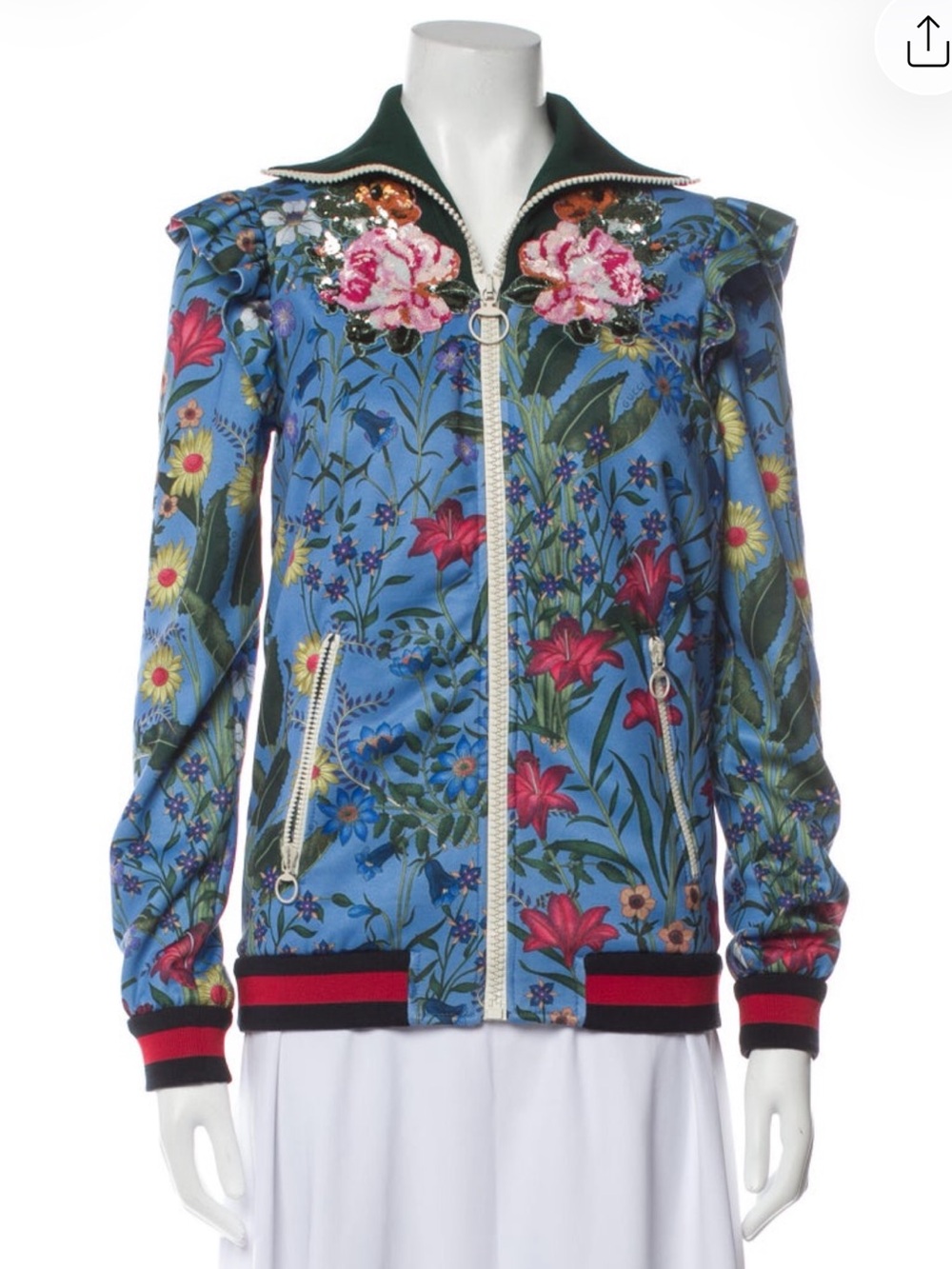 Gucci Light Blue Floral Appliqué Bomber Jacket - Picture 3 of 14